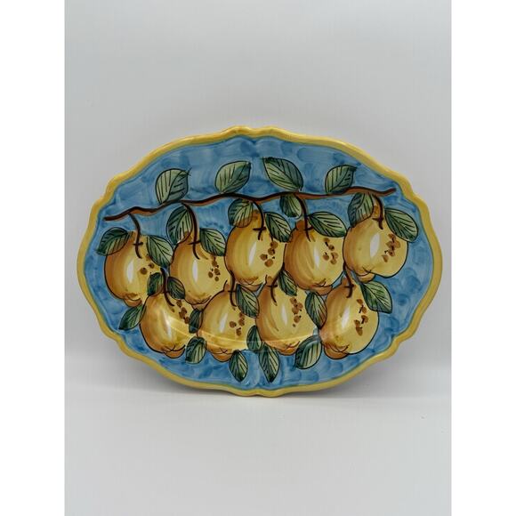 Italian Glazed Terra Cotta Hand Painted Lemon Serving Platter/Tray 15”x11” EUC! - Picture 1 of 11